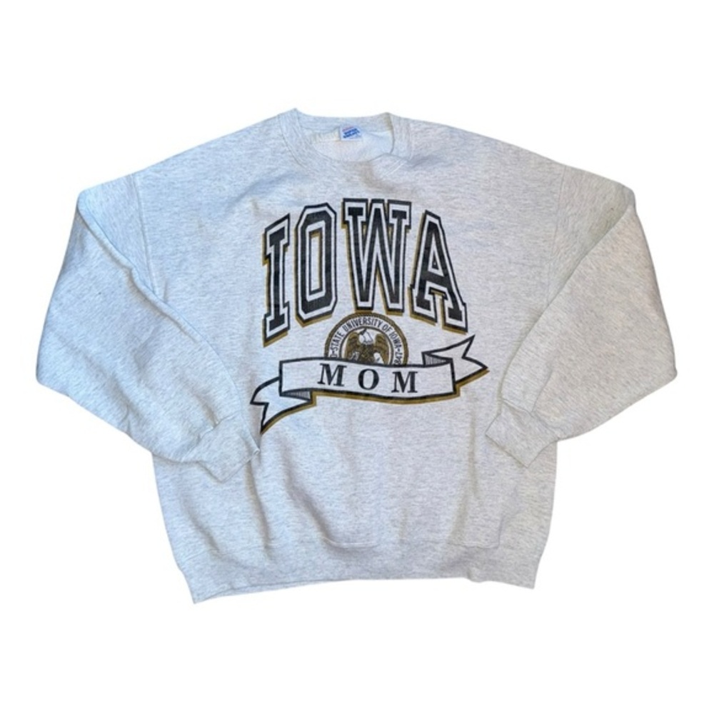 VTG USA 90s Iowa University MOM embroidered Pullover Sweater in grey size XL